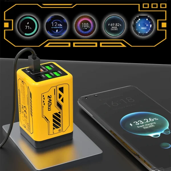 شاحن USB C بقوة 240 واط مع 6 منافذ، شحن سريع، شاحن حائط أوروبي/أمريكي/بريطاني لهواتف آيفون وسامسونج وشاومي، محول طاقة سريع الشحن من النوع C للهواتف.