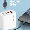 120 واط 4 منافذ USB نوع C شاحن شحن سريع كابل بيانات USB مهايئ شاحن الهاتف لسامسونج آيفون Xiaomi هواوي شاحن الجدار