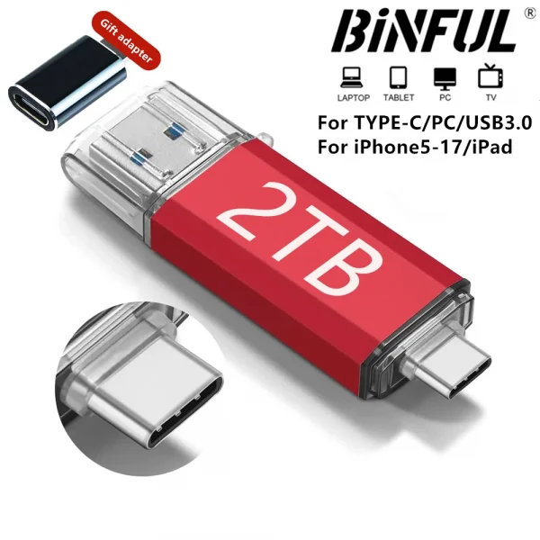 فلاش درايف USB OTG بسعة 2 تيرابايت، USB 3.0 نوع C، لأجهزة آيفون وآيباد، 1 تيرابايت، 512 جيجابايت، 256 جيجابايت، ذاكرة محمولة لسامسونج وهواوي وشاومي وأندرويد والكمبيوتر المحمول